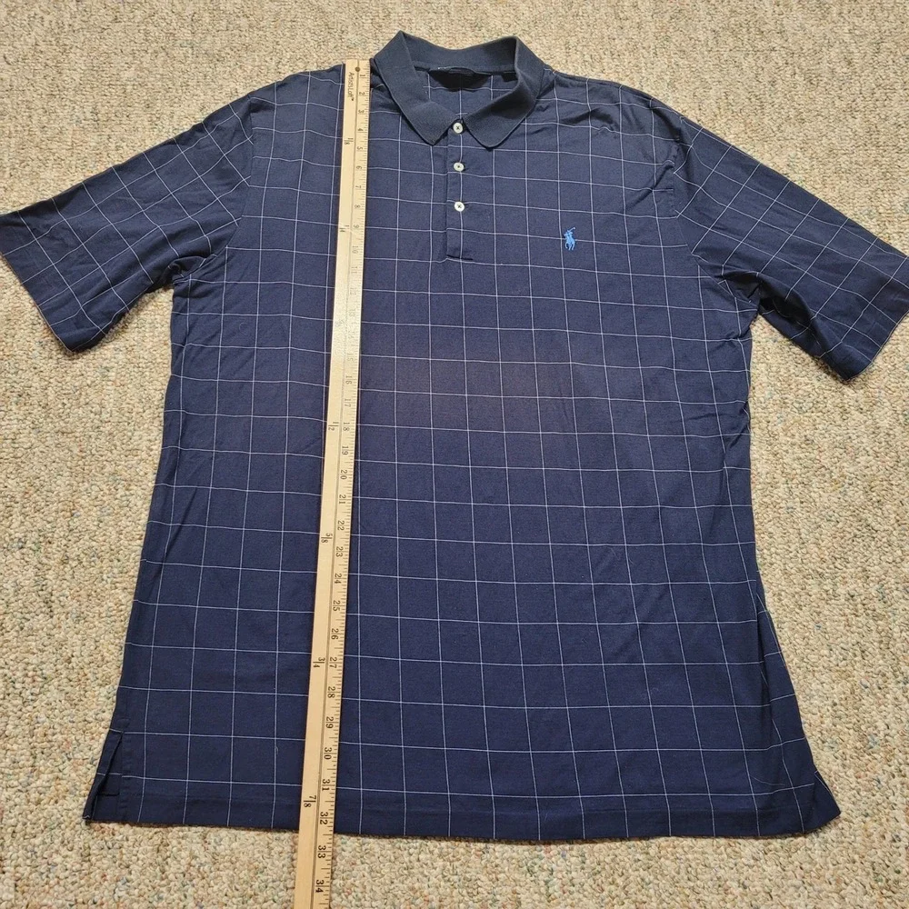 Polo Golf Ralph Lauren Shirt Mens XL Navy Windowpane Plaid Short Sleeve Casual